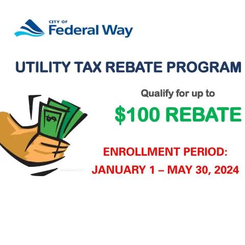 Utility Tax Rebate Program: earning up to $100 on qualified rebate. Fist holding clutching cash